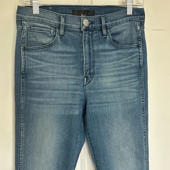 3x1 High Rise Lewis Wash Medium Blue Chewed Ankle Skinny Jean 27 - Picture 2 of 9